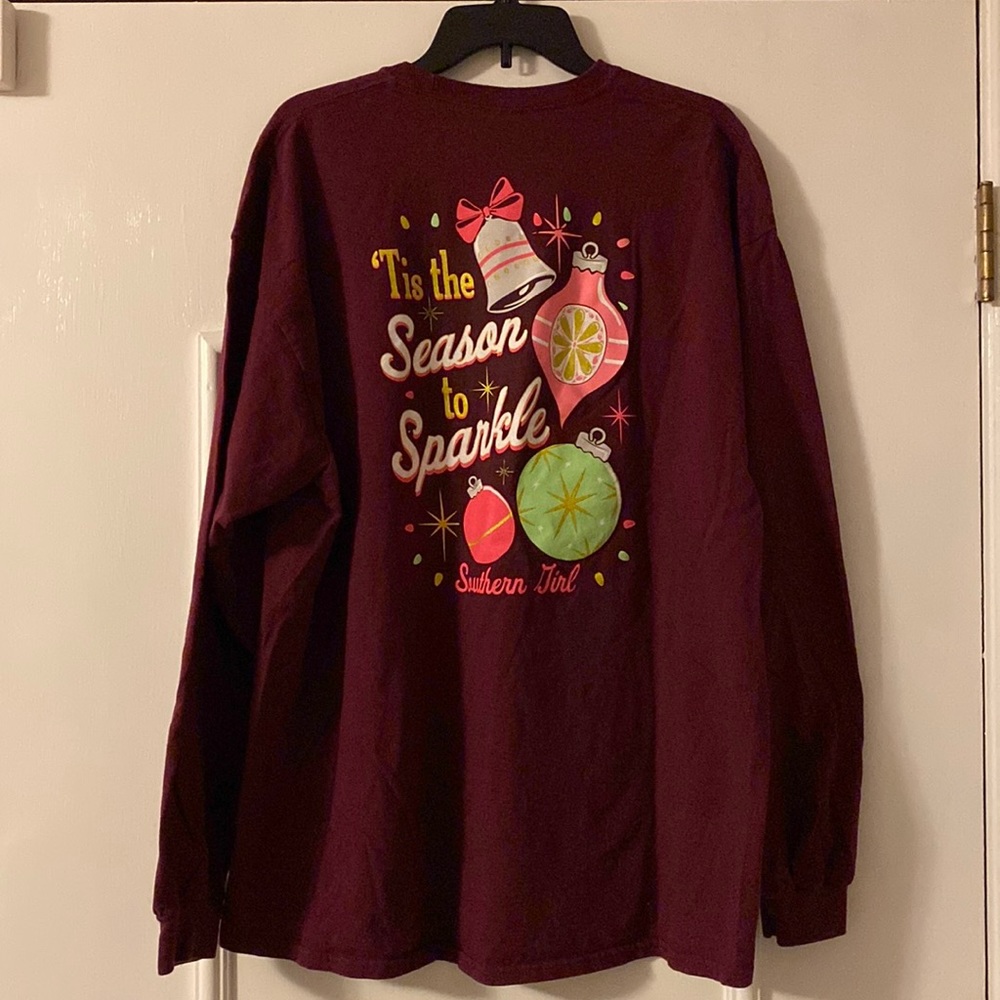 Festive Holiday shirt. Burgundy 2XL long sleeve 100% cotton.